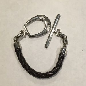 Ralph Lauren Black Leather & Silvertone Bracelet